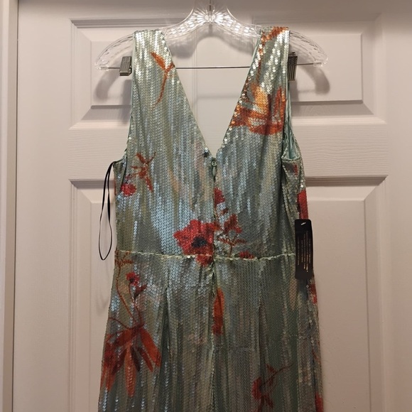 NWT Bebé Printed Sequin Jumpsuit Teal Elia Floral Stunning Classy Size 12 - Picture 2 of 12